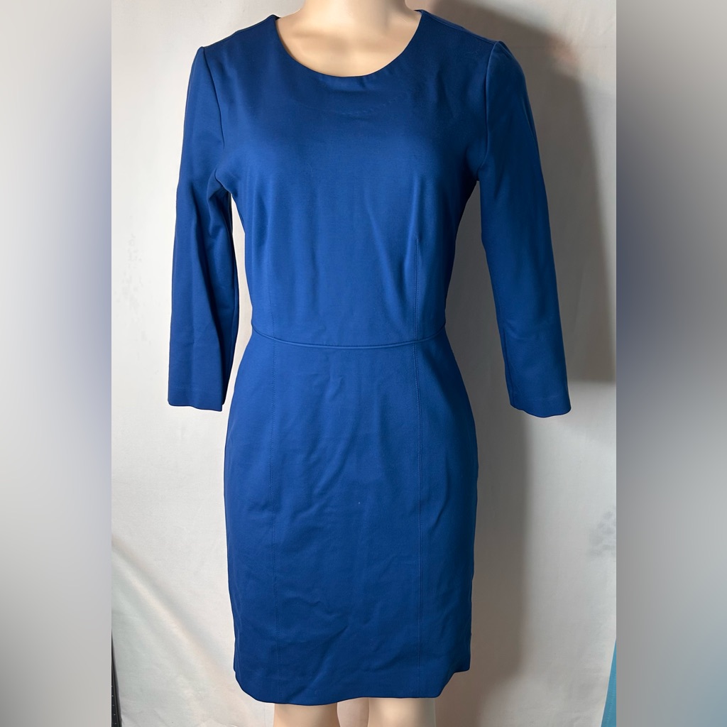 J.Crew Women’s Midi Blue Dress Structured Knit Zip Sheath Size 4 Career